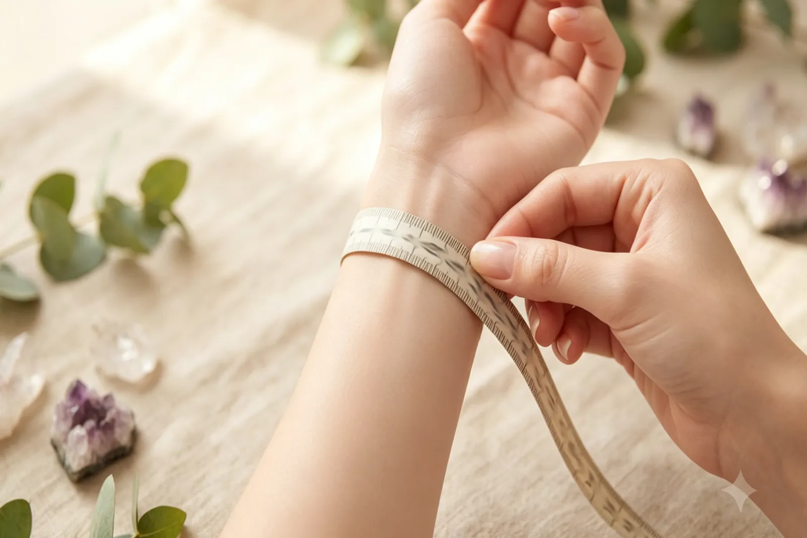 Measuring wrist size for a bracelet with a soft measuring tape